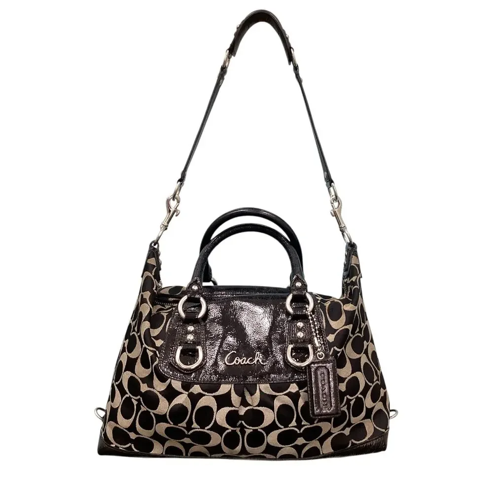 Coach Bag Ashley Satchel Black & Silver F15443